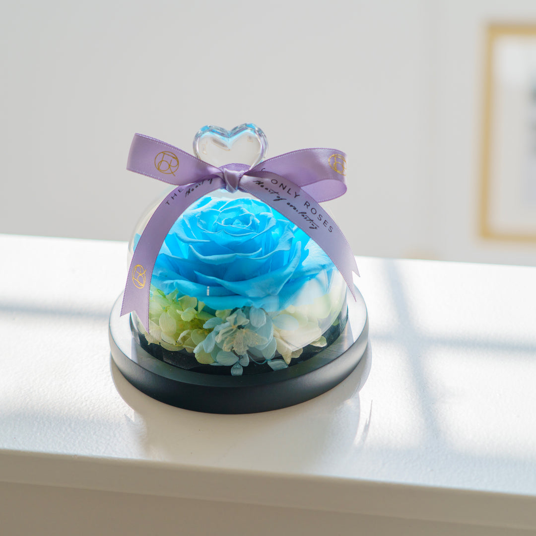 Heart Glass Dome Blue Rose