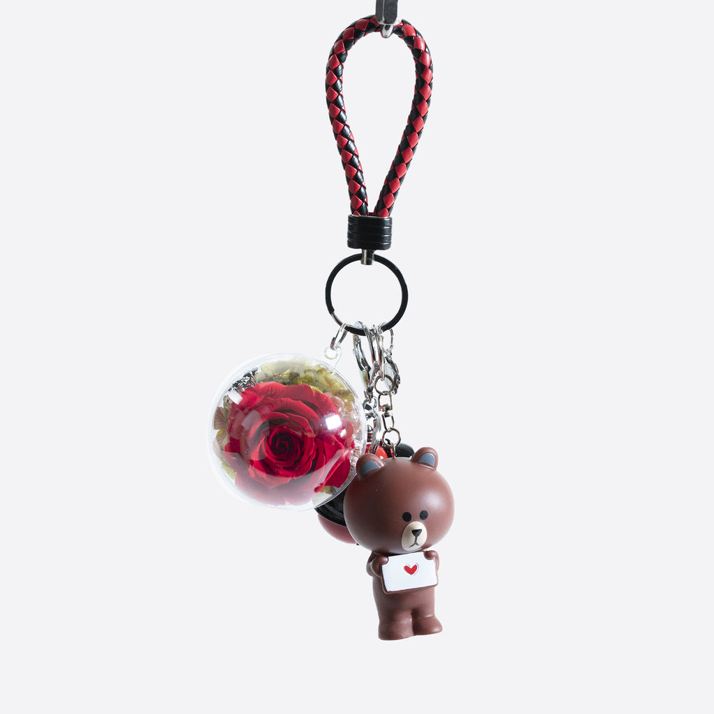 Everlasting Preserved Rose Black Crystal Rose Bear Luxury Keychain | The Only Roses