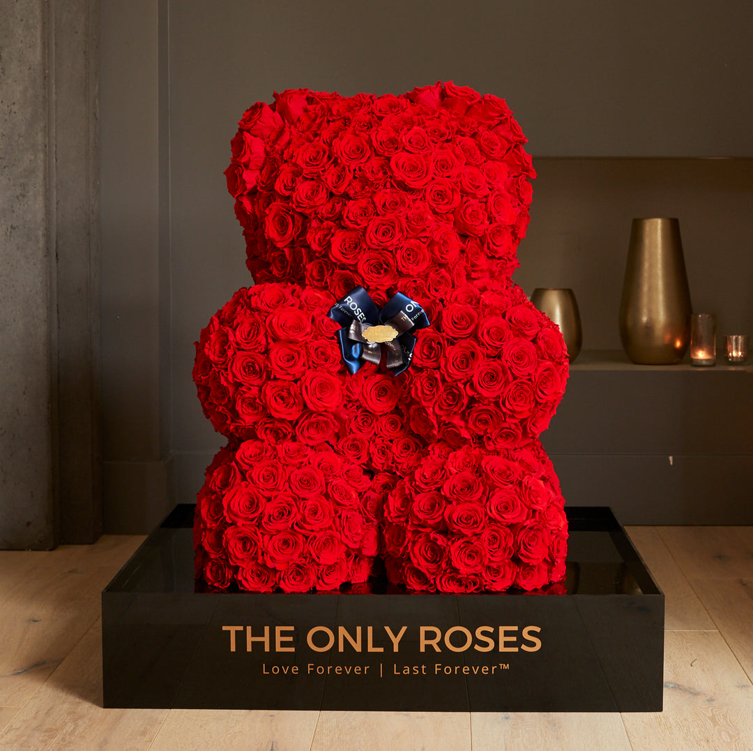 Real Flower Teddy Bear Made with Everlasting Roses