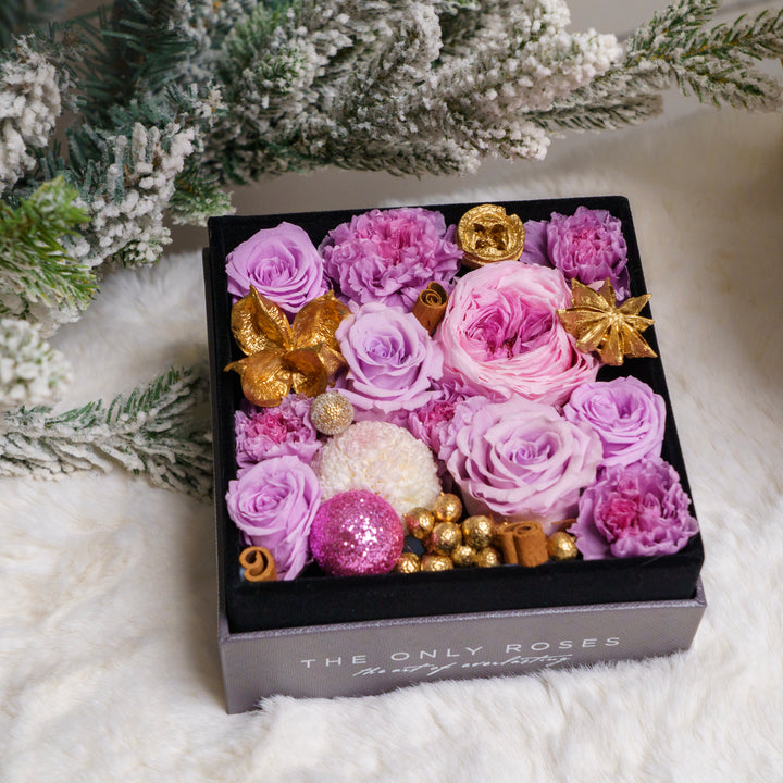 Gray Classic Small Square Shadow Box Mixed Floral Winter Edition