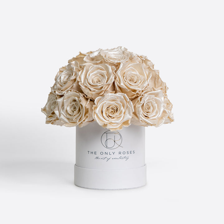 White Classic Small Round Hat Box Rose Dome