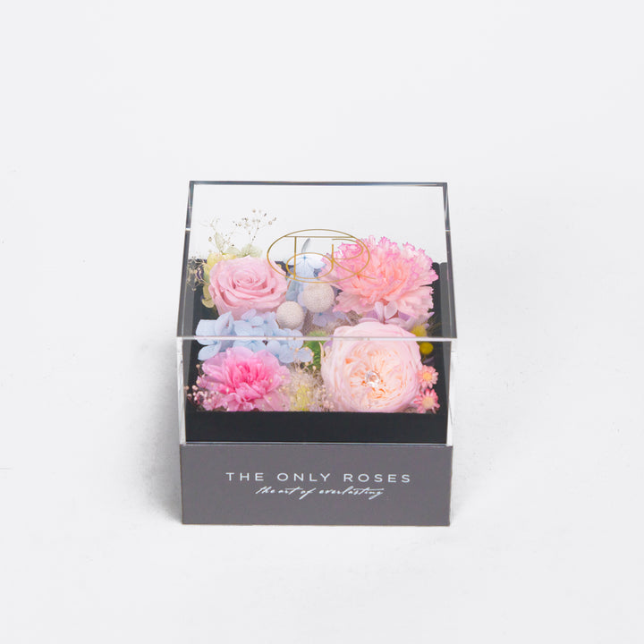 Gray Classic Small Square Shadow Box Mixed Floral Carnation