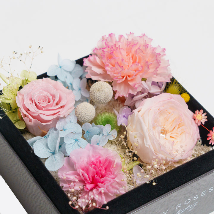 Gray Classic Small Square Shadow Box Mixed Floral Carnation