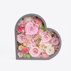 Gray Classic Large Heart Shadow Box Mixed Floral Love Edition