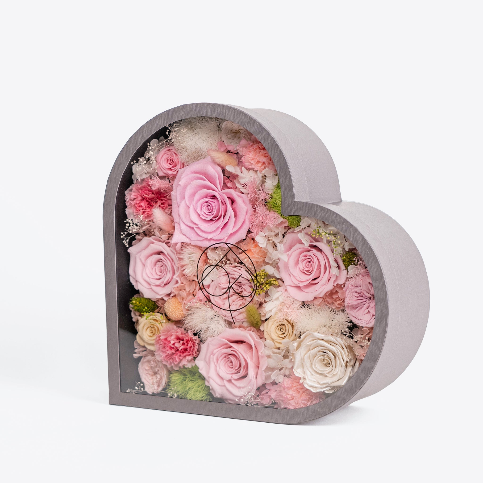 Gray Classic Large Heart Shadow Box Mixed Floral Love Edition