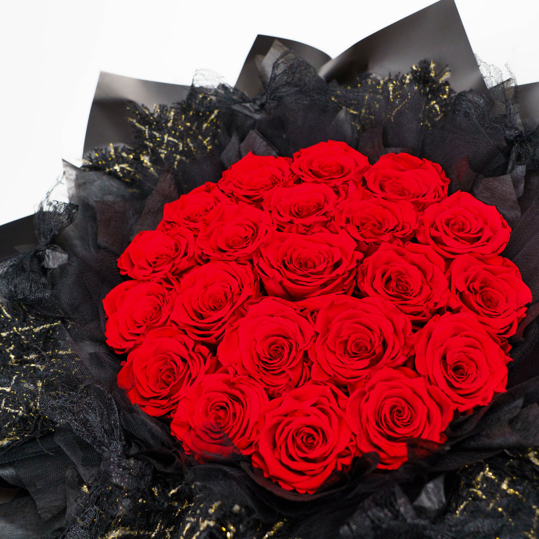 Mega Round Black Ribbon Rose Bouquet