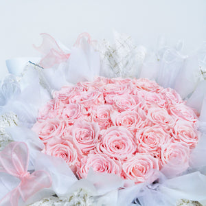 Mega Round White Ribbon Rose Bouquet