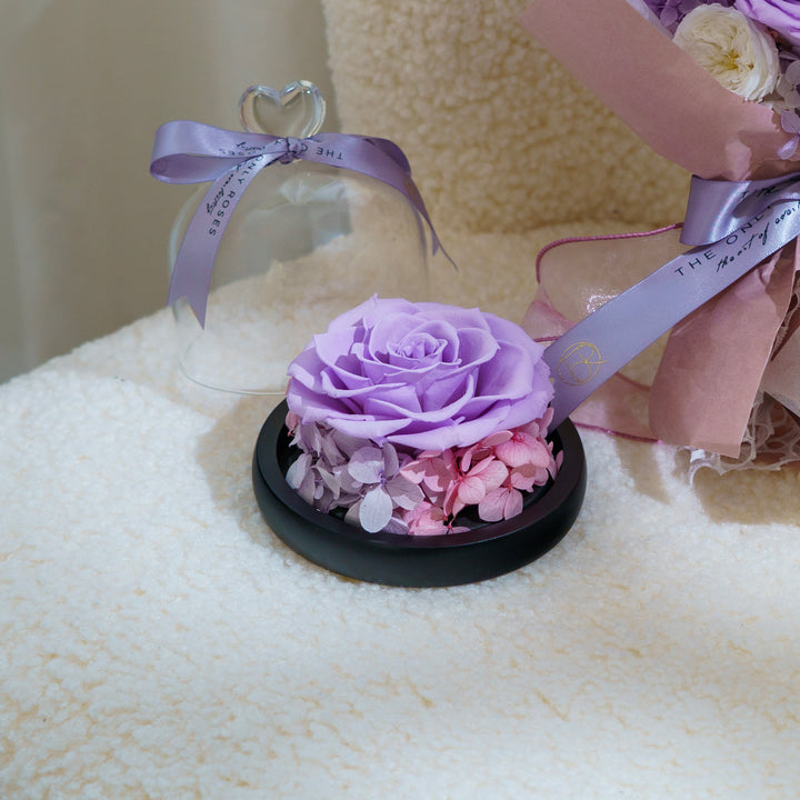 Heart Glass Dome Lilac Rose