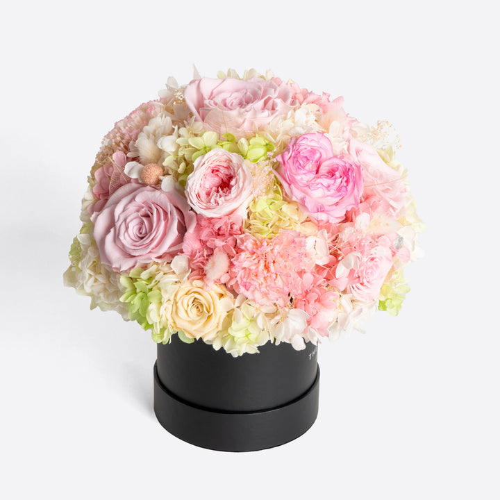 Black Classic Small Round Hat Box Mixed Floral Dome