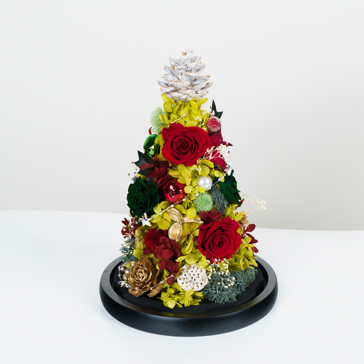 Tall Glass Dome Everlasting Christmas Tree Mixed Floral