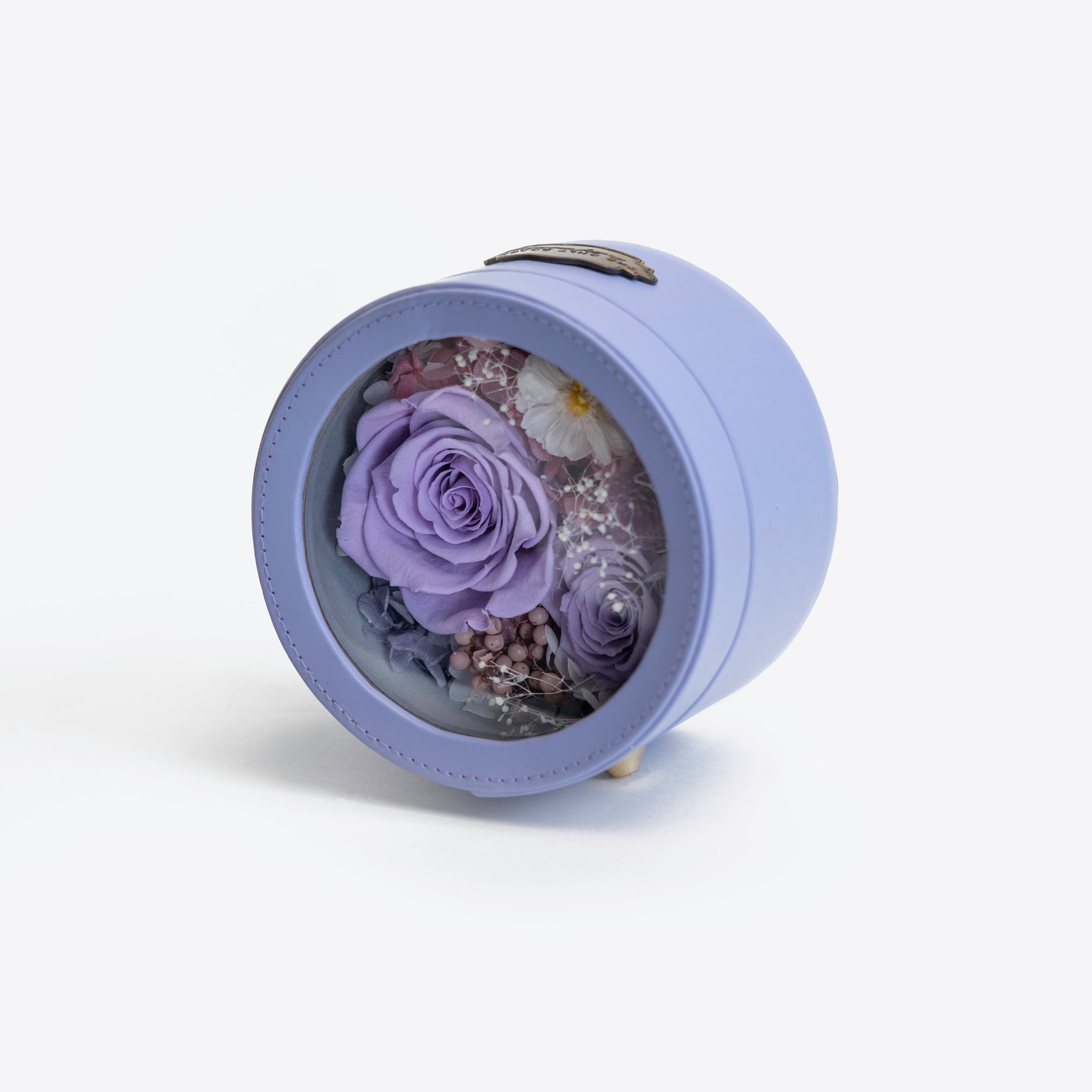 Purple Leather Round Shadow Box Mixed Floral
