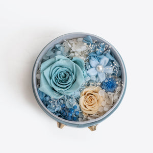 Blue Leather Round Shadow Box Mixed Floral