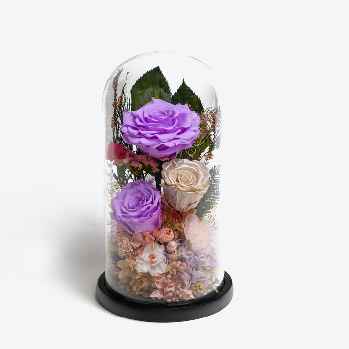 Tall Glass Dome Lilac Everlasting Flower Mixed Floral
