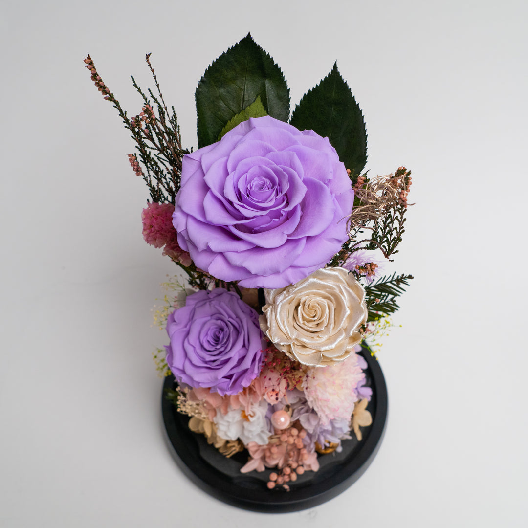 Tall Glass Dome Lilac Everlasting Flower Mixed Floral