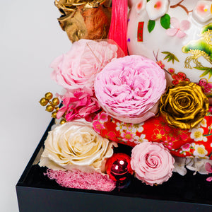 Luxury Maneki Neko Lucky Fortune Cat Blush Mixed Floral Design