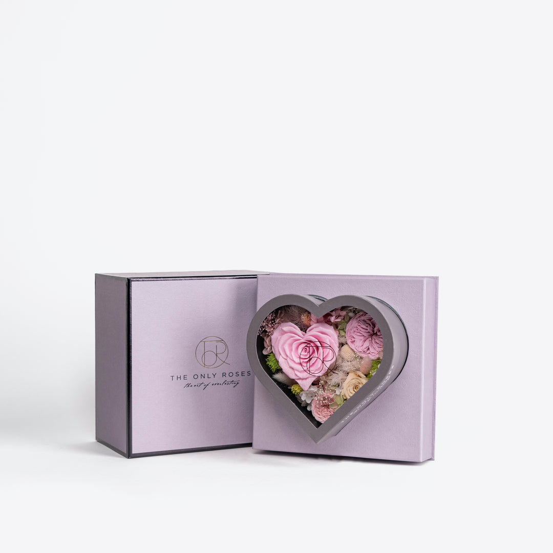 Gray Classic Small Heart Shadow Box Mixed Floral Love Edition