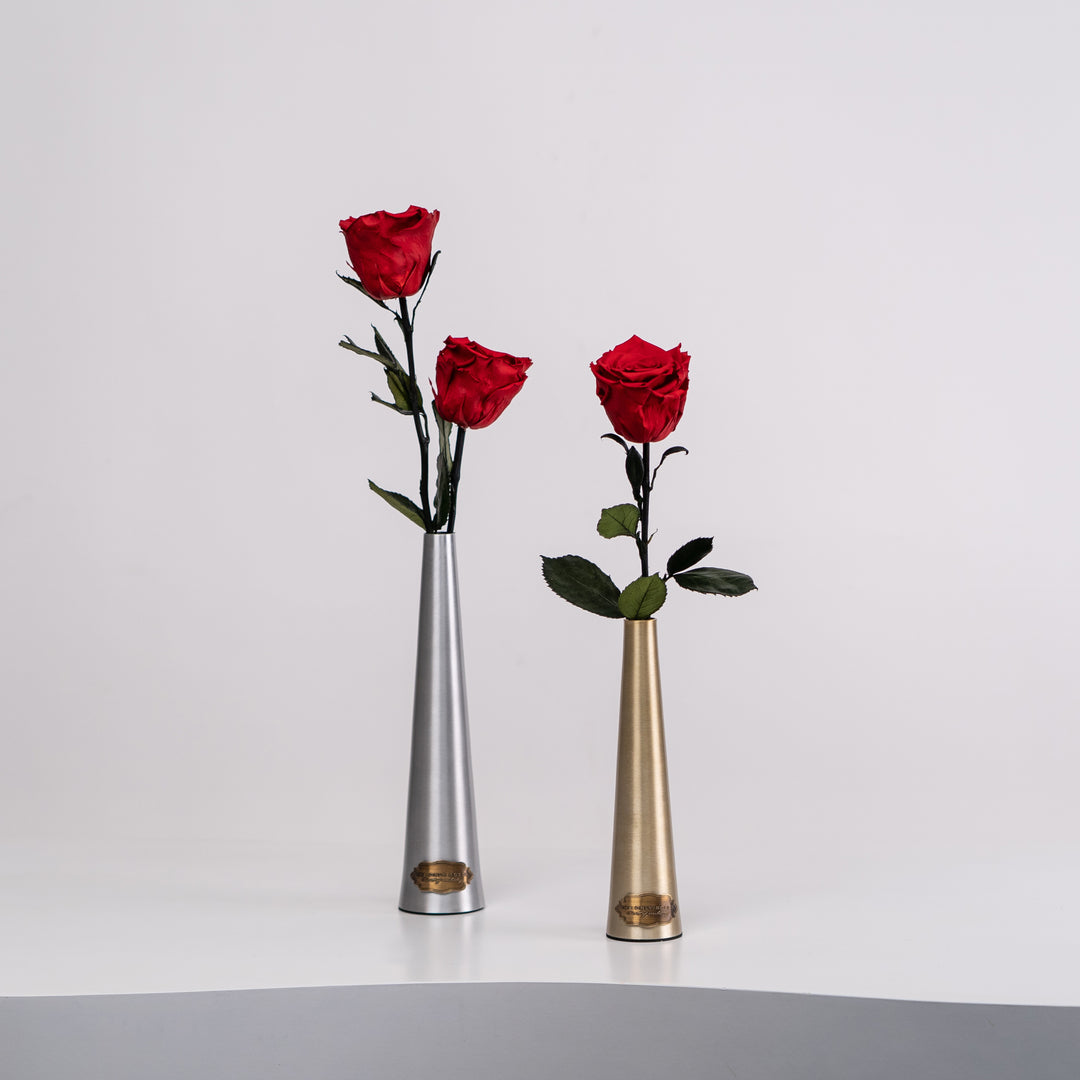 Metallic Vase with Everlasting Roses