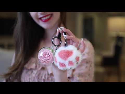 Everlasting Preserved Rose Pink Fluffy Ball Luxury Keychain | The Only Roses