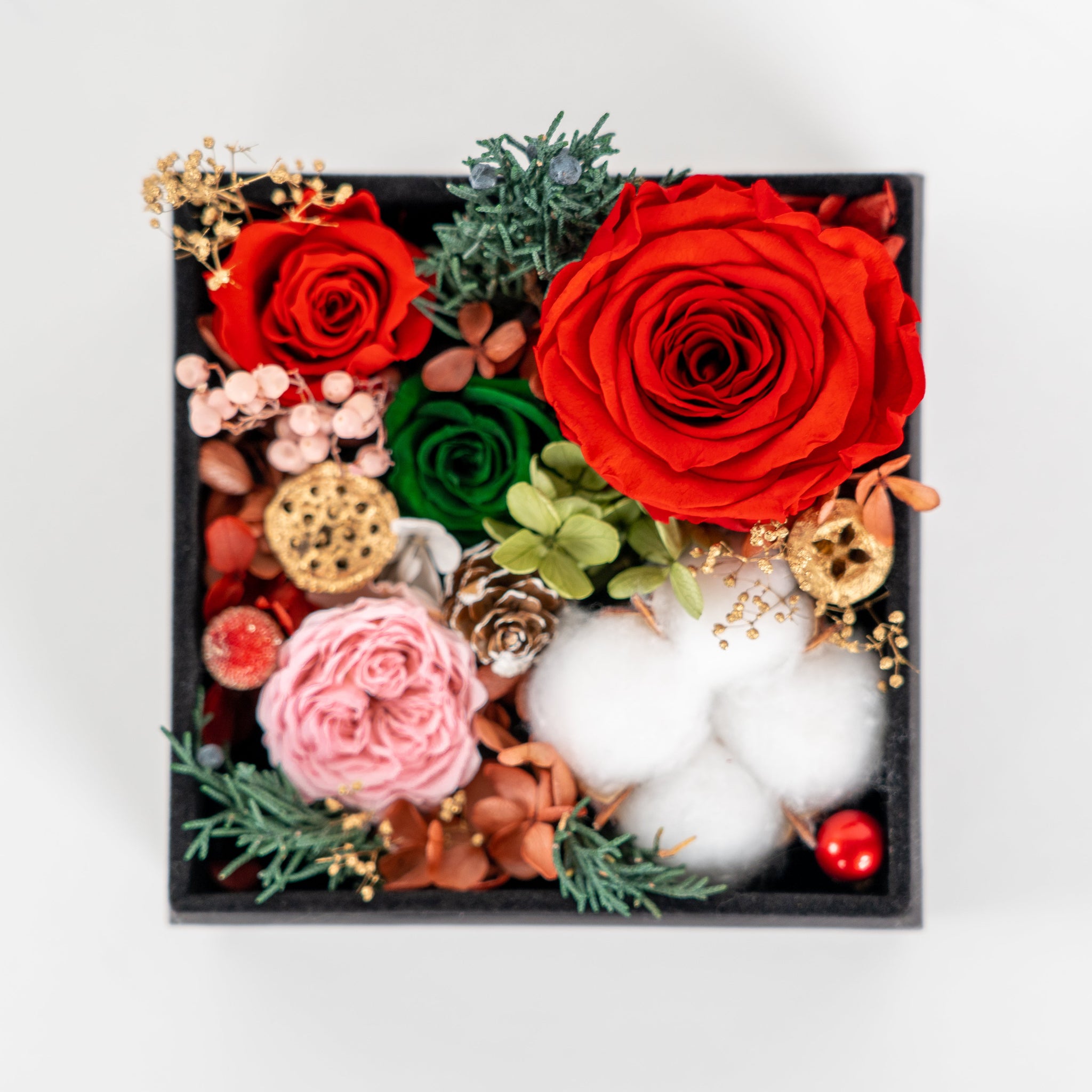 Gray Classic Small Square Shadow Box Mixed Floral Holiday Edition